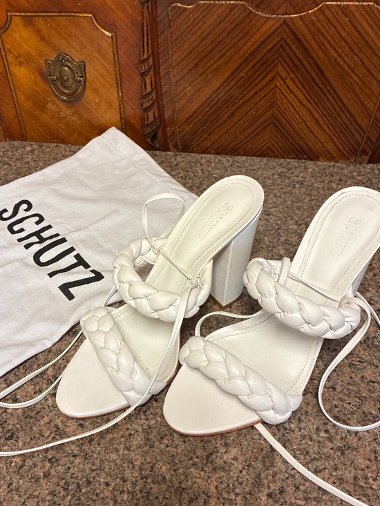 SCHUTZ Shoes - SCHUTZ Zarda High Block Rope Braided White Sandals